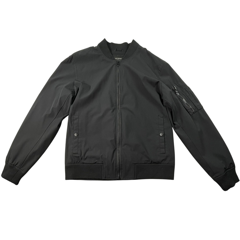 Banana Republic Bomber Jacket Mens Medium Black Full Zip Utility Sleeve Pocket